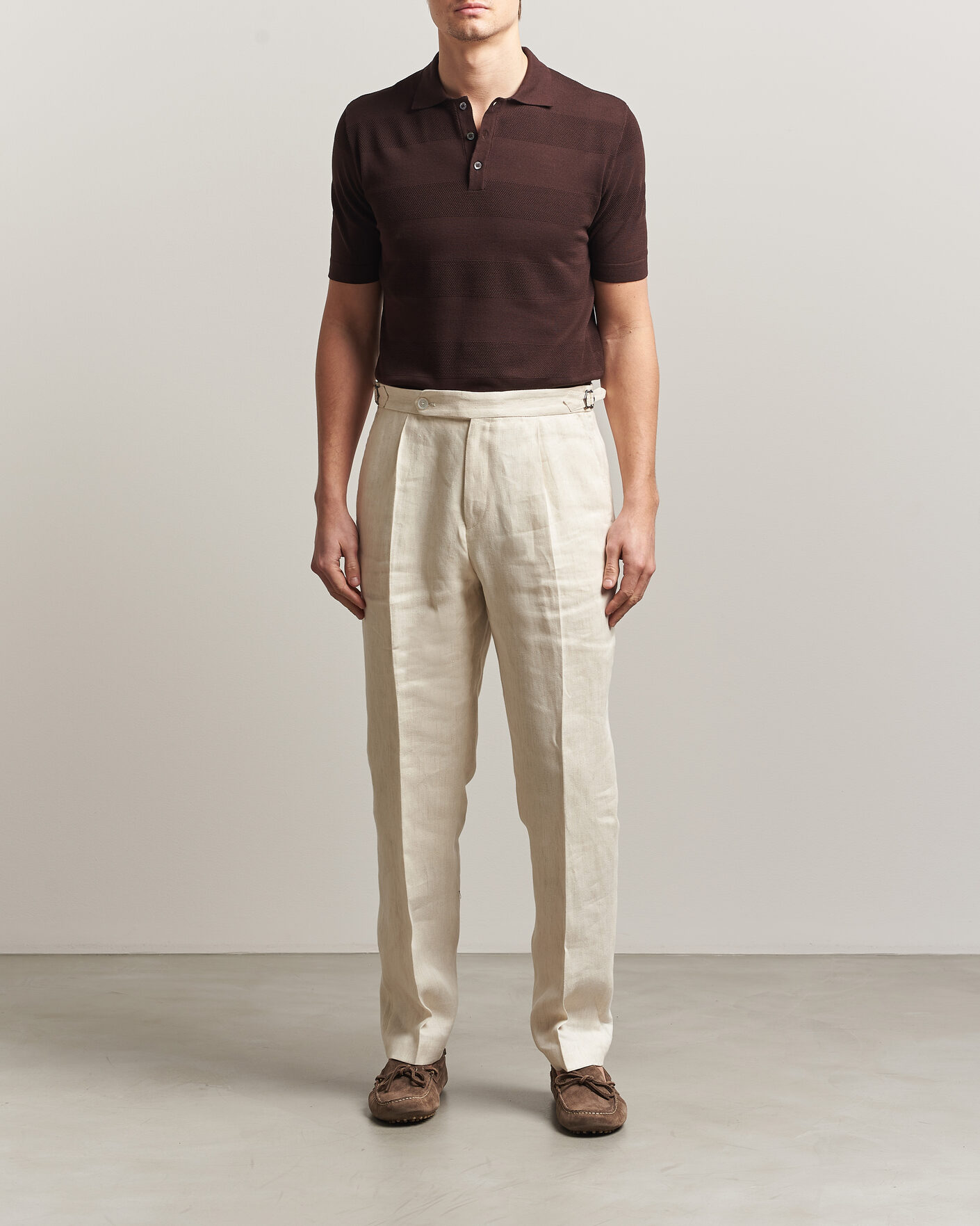 Heren | Polo's | Altea | Block Stripe Knitted Polo Dark Brown