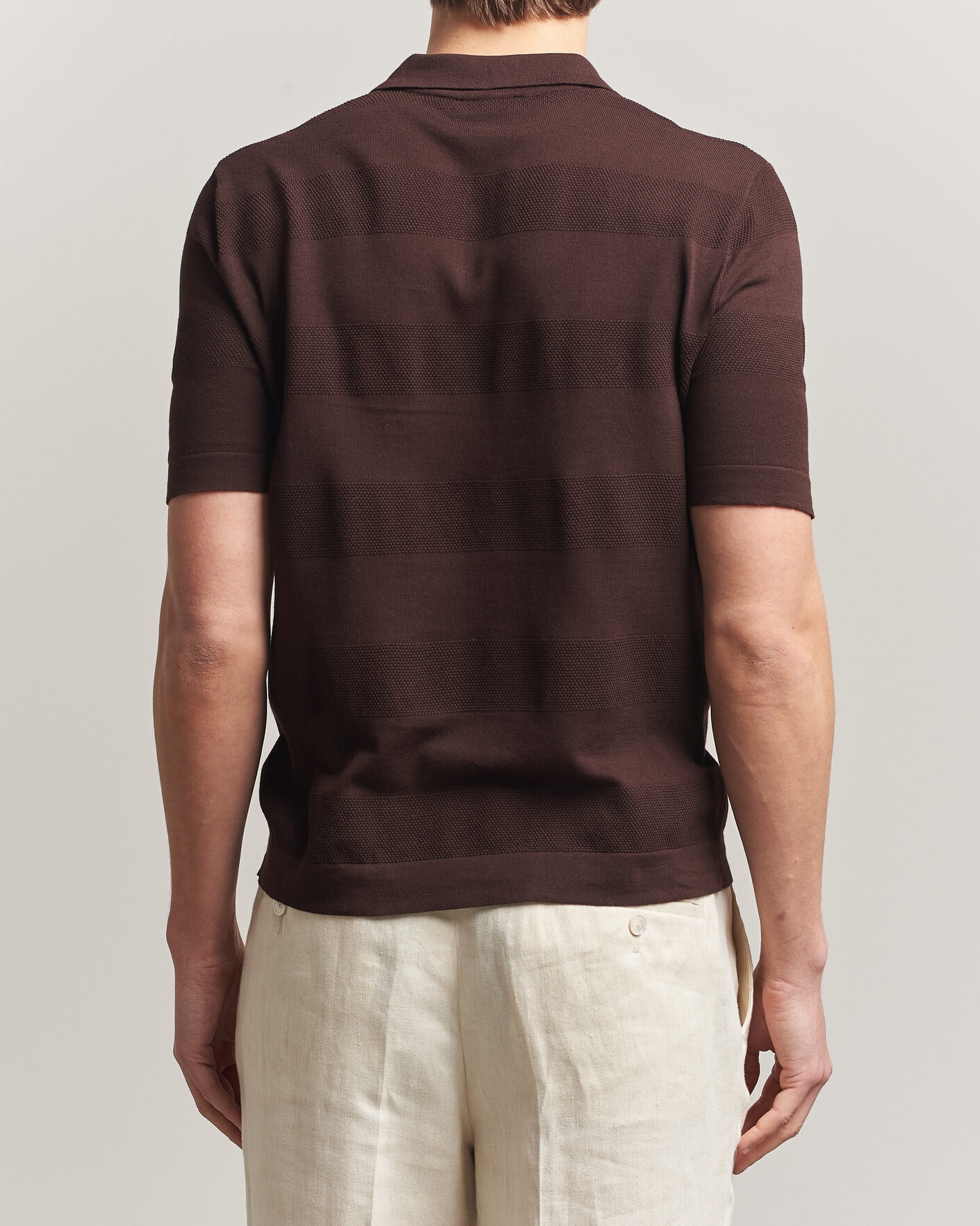 Homme | Polos | Altea | Block Stripe Knitted Polo Dark Brown