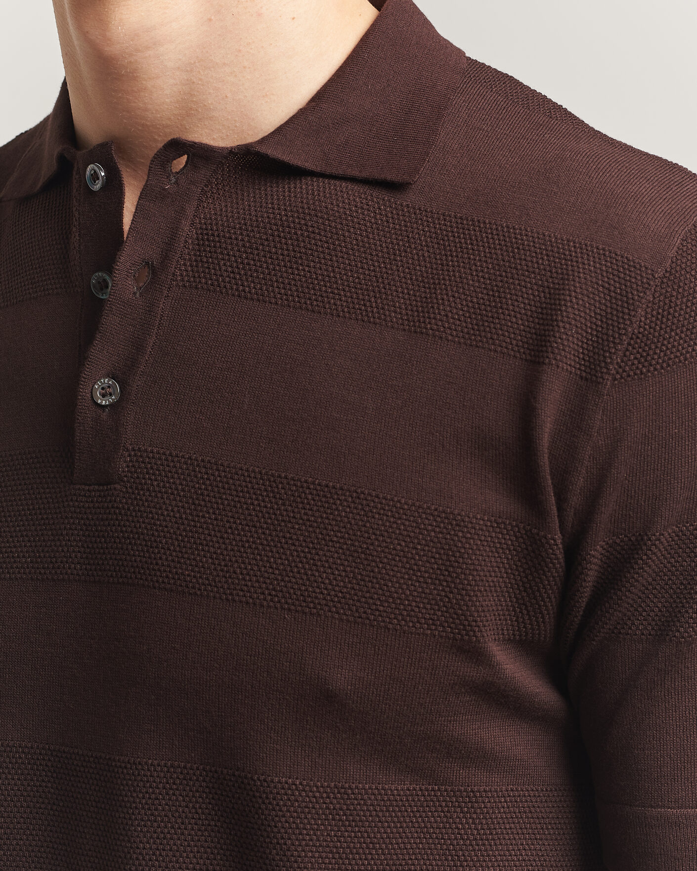 Homme | Polos | Altea | Block Stripe Knitted Polo Dark Brown