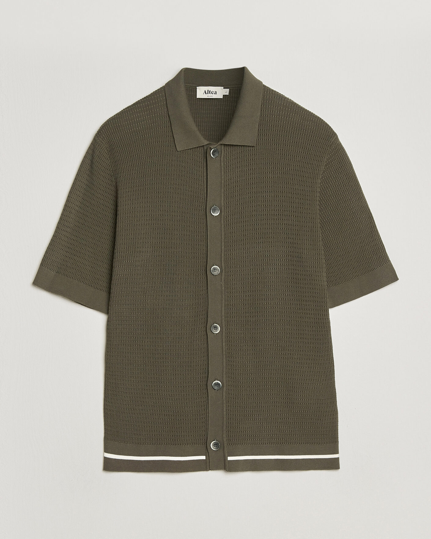 Heren | Overhemden | Altea | Bamboo Stitch Knitted Camp Shirt Dark Green