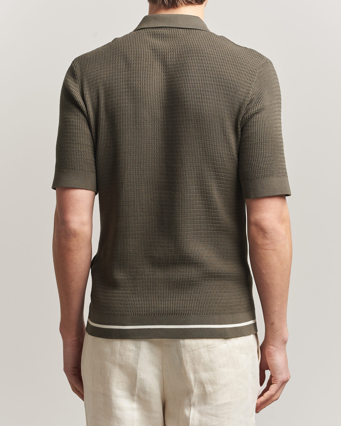 Heren | Overhemden | Altea | Bamboo Stitch Knitted Camp Shirt Dark Green