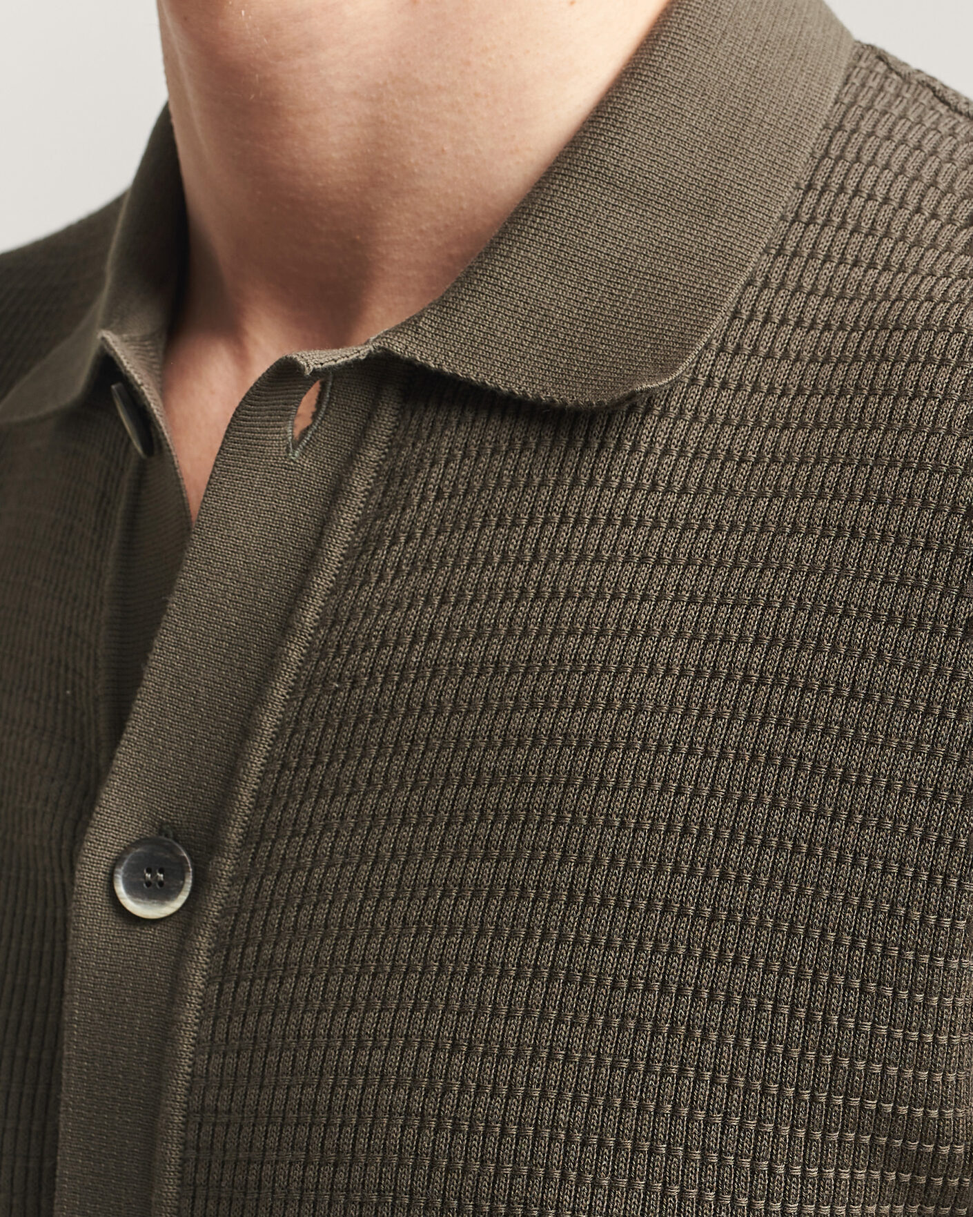 Homme | Chemises | Altea | Bamboo Stitch Knitted Camp Shirt Dark Green