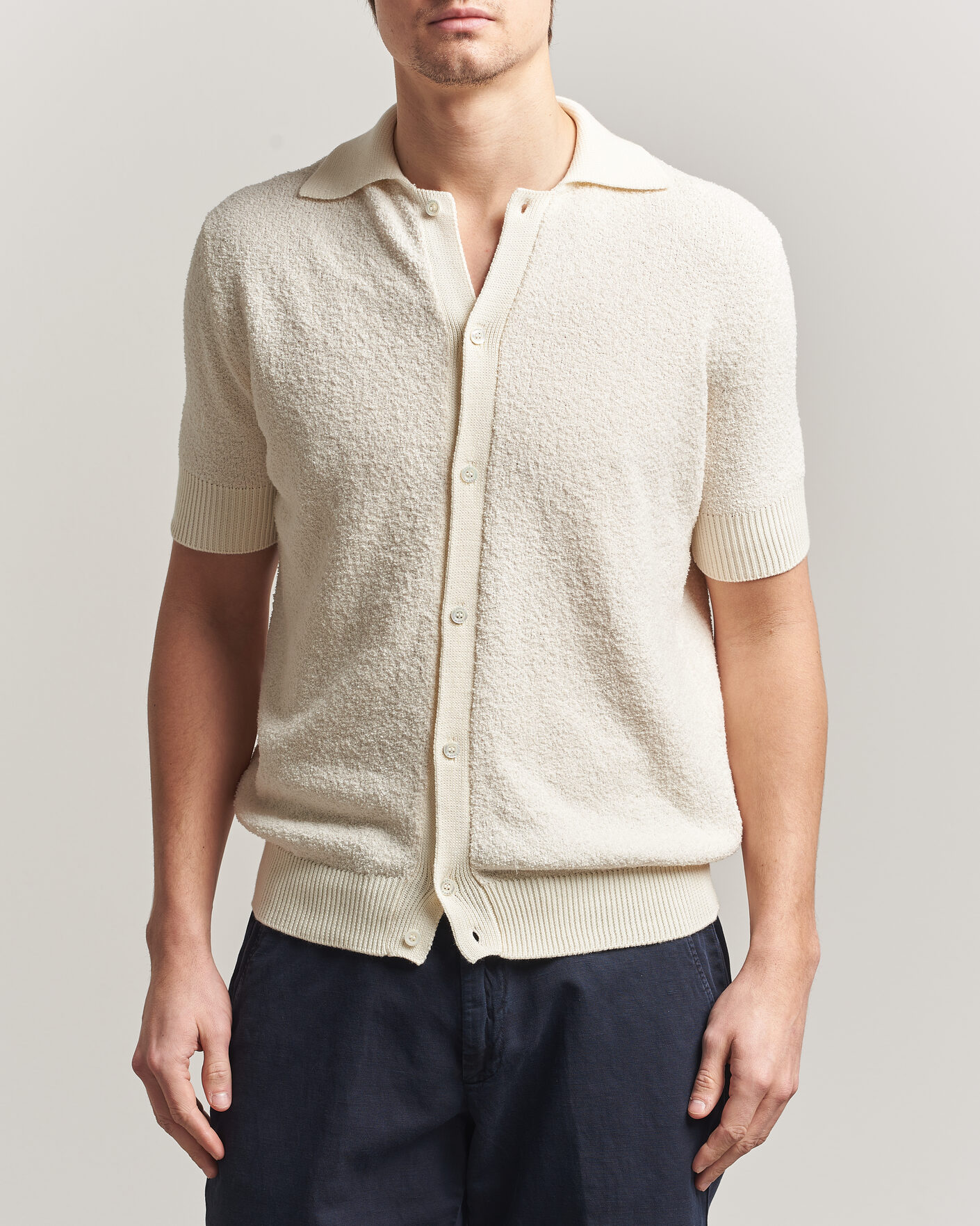 Heren | Overhemden | Altea | Soft Boucle Resort Shirt Off White