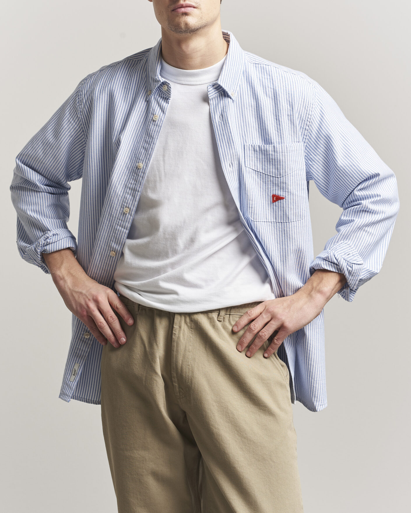 Heren | Overhemden | Forét | Flag Regular Fit Pocket Oxford Shirt Blue Stripe