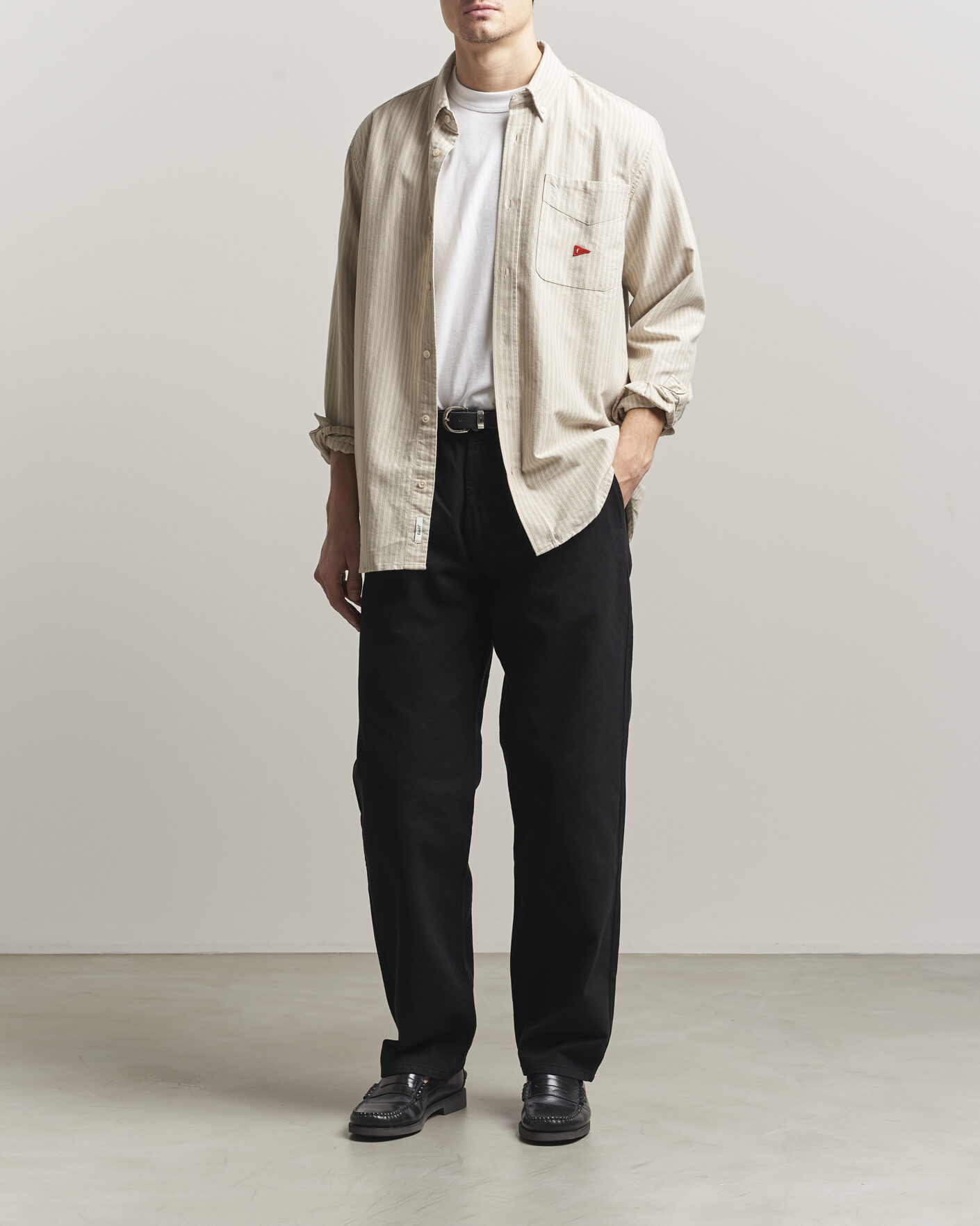 Heren | Overhemden | Forét | Flag Regular Fit Pocket Oxford Shirt Taupe Stripe