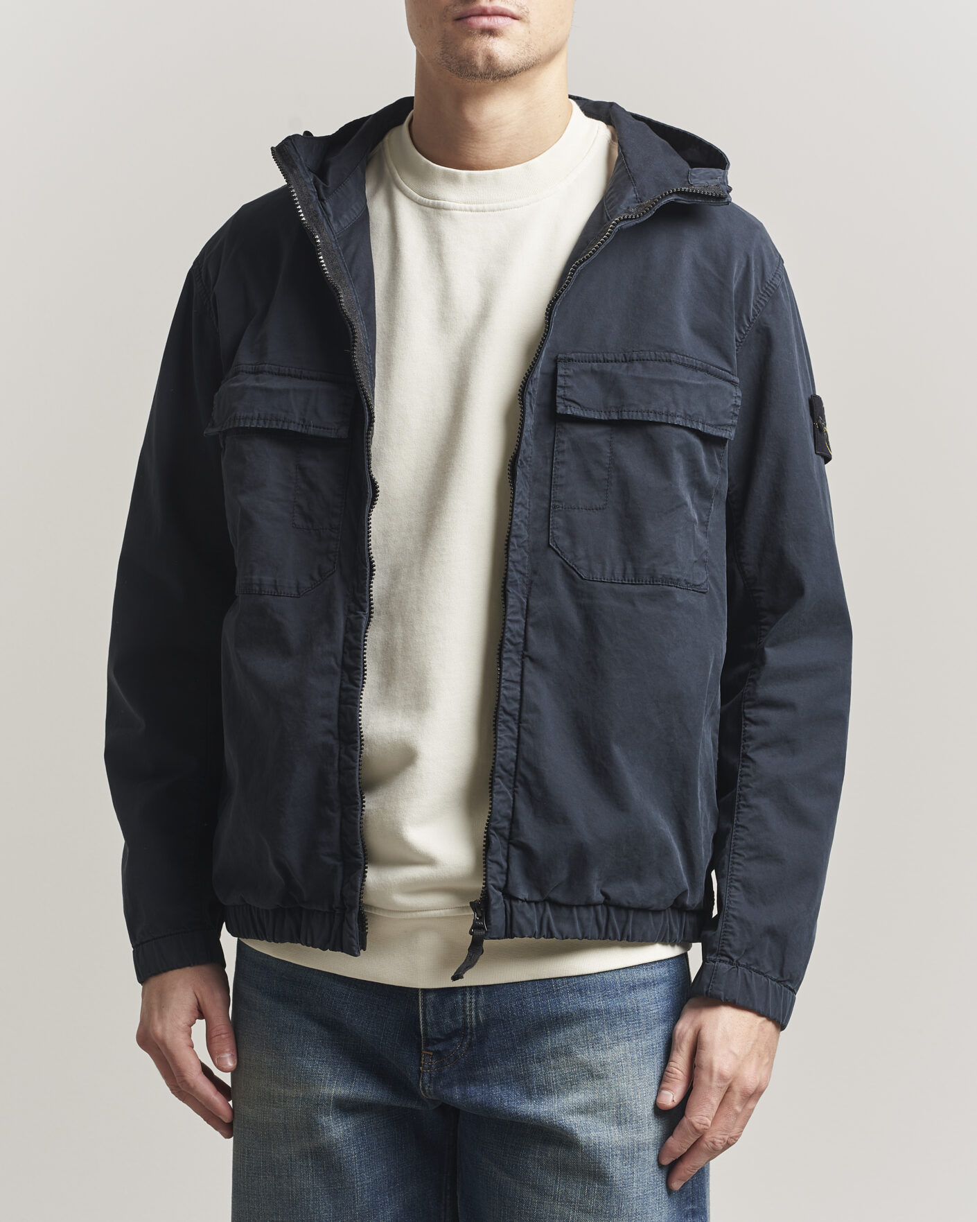 Homme | Manteaux Et Vestes | Stone Island | Stretch Cotton Twill Hood Jacket Navy