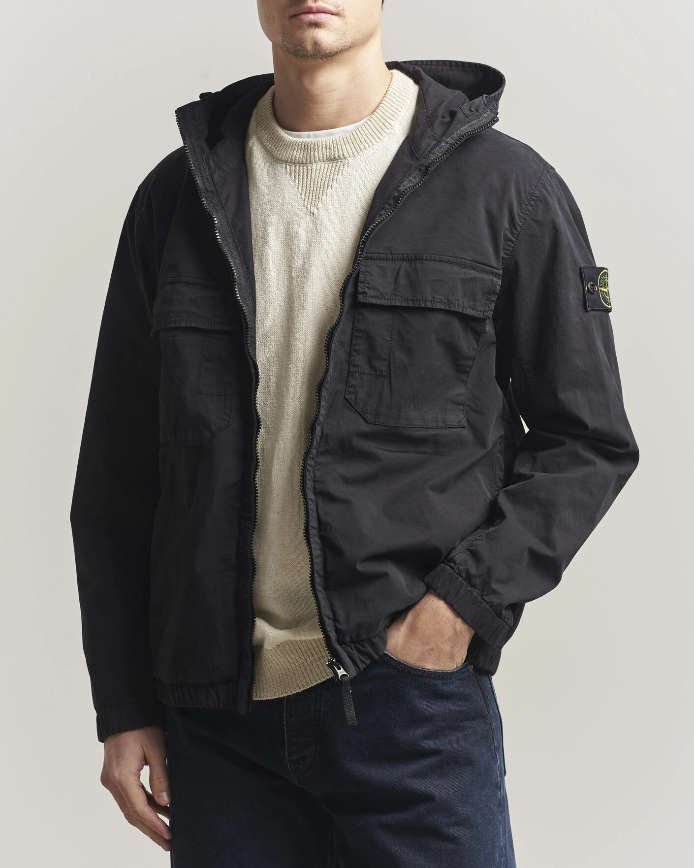 Homme | Manteaux Et Vestes | Stone Island | Stretch Cotton Twill Hood Jacket Black