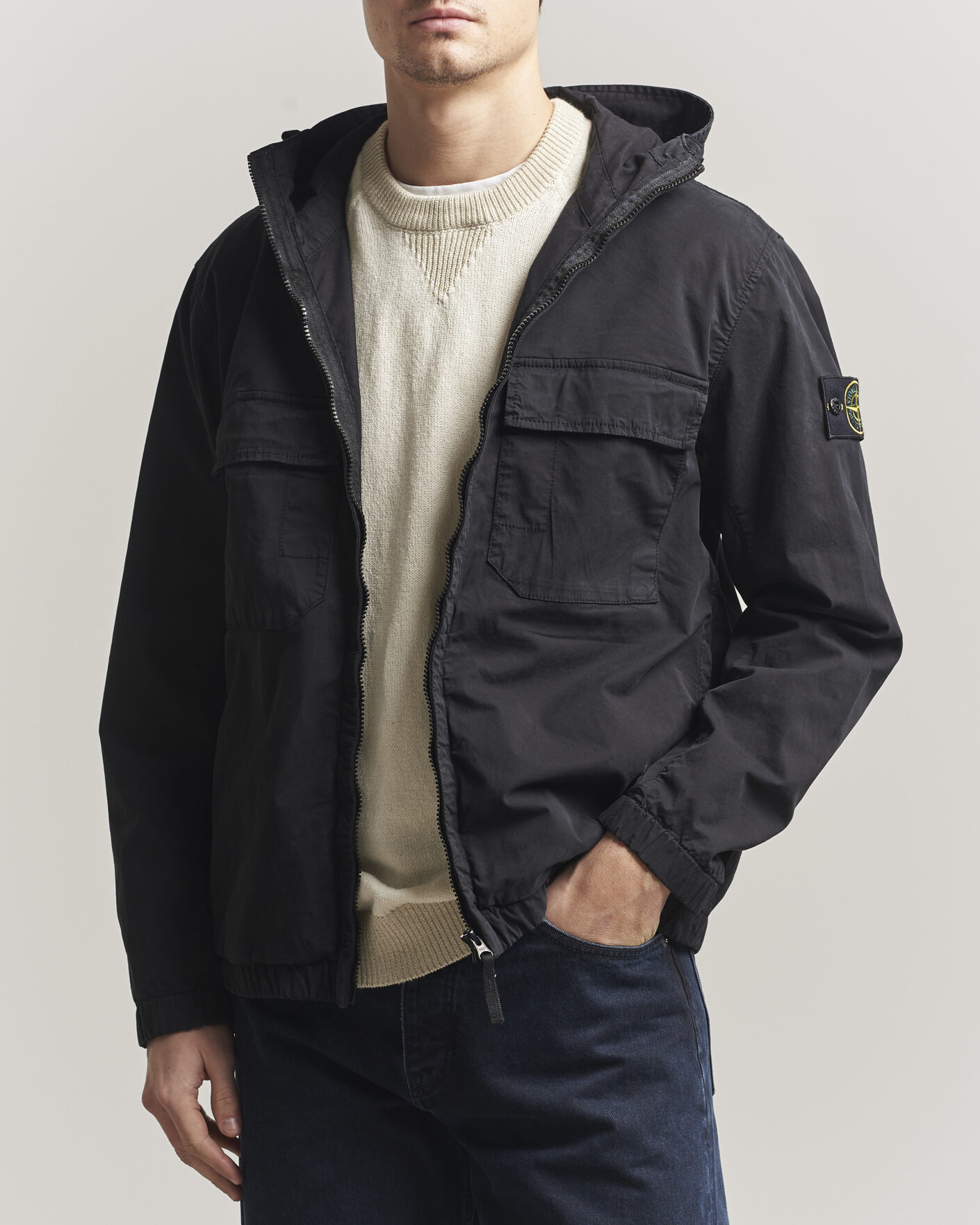 Homme | Manteaux Et Vestes | Stone Island | Stretch Cotton Twill Hood Jacket Black