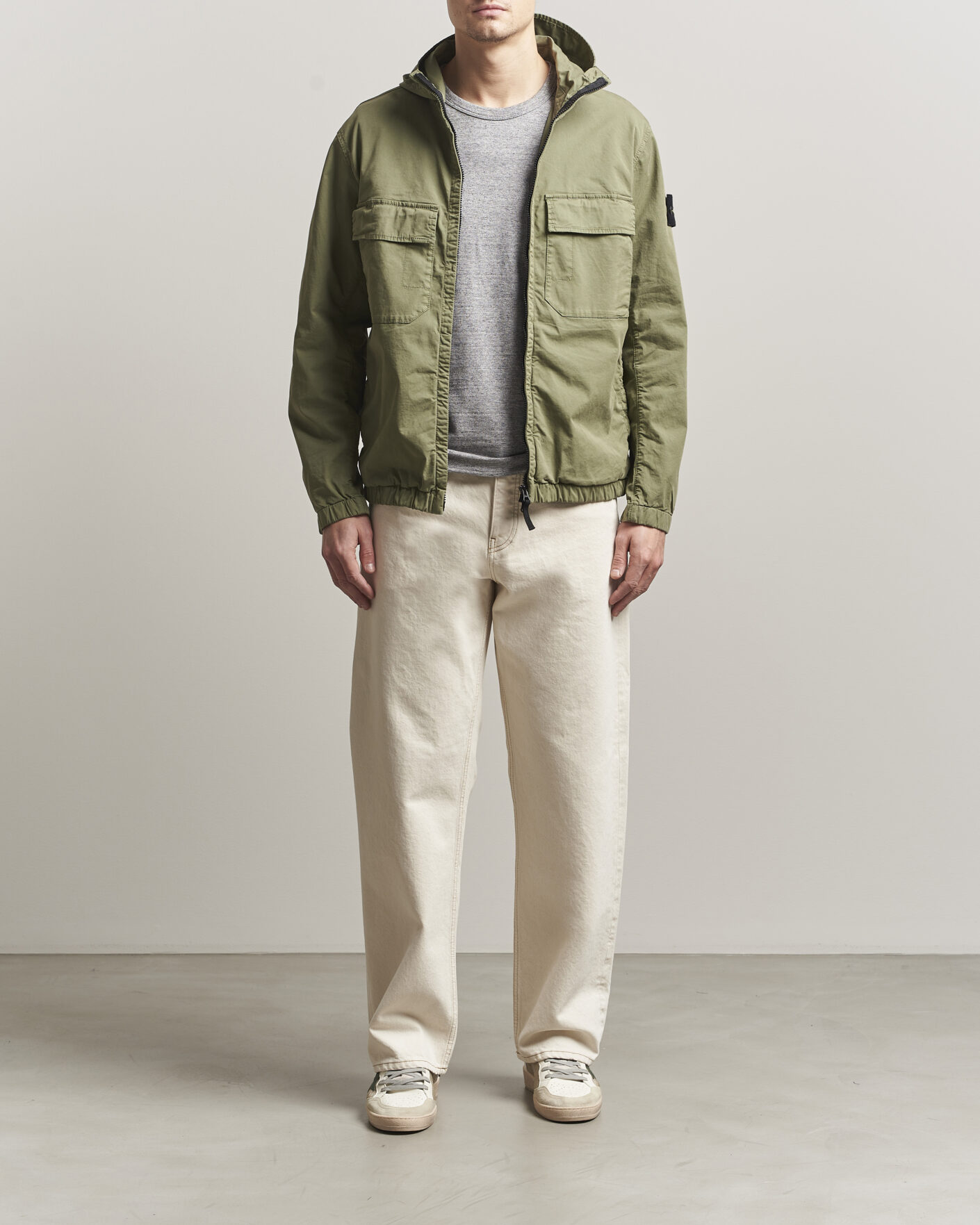 Homme | Manteaux Et Vestes | Stone Island | Stretch Cotton Twill Hood Jacket Military Green