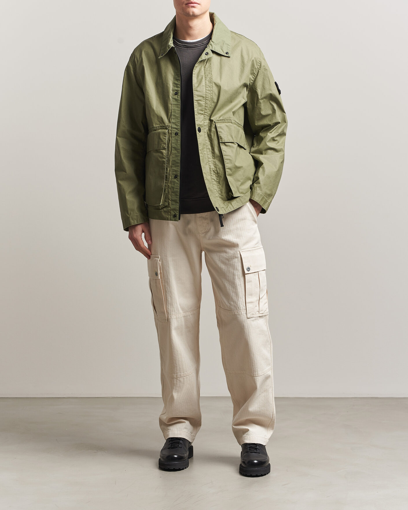 Homme | Manteaux Et Vestes | Stone Island | Waxed Pigment Cotton Tela Coach Jacket Military Green