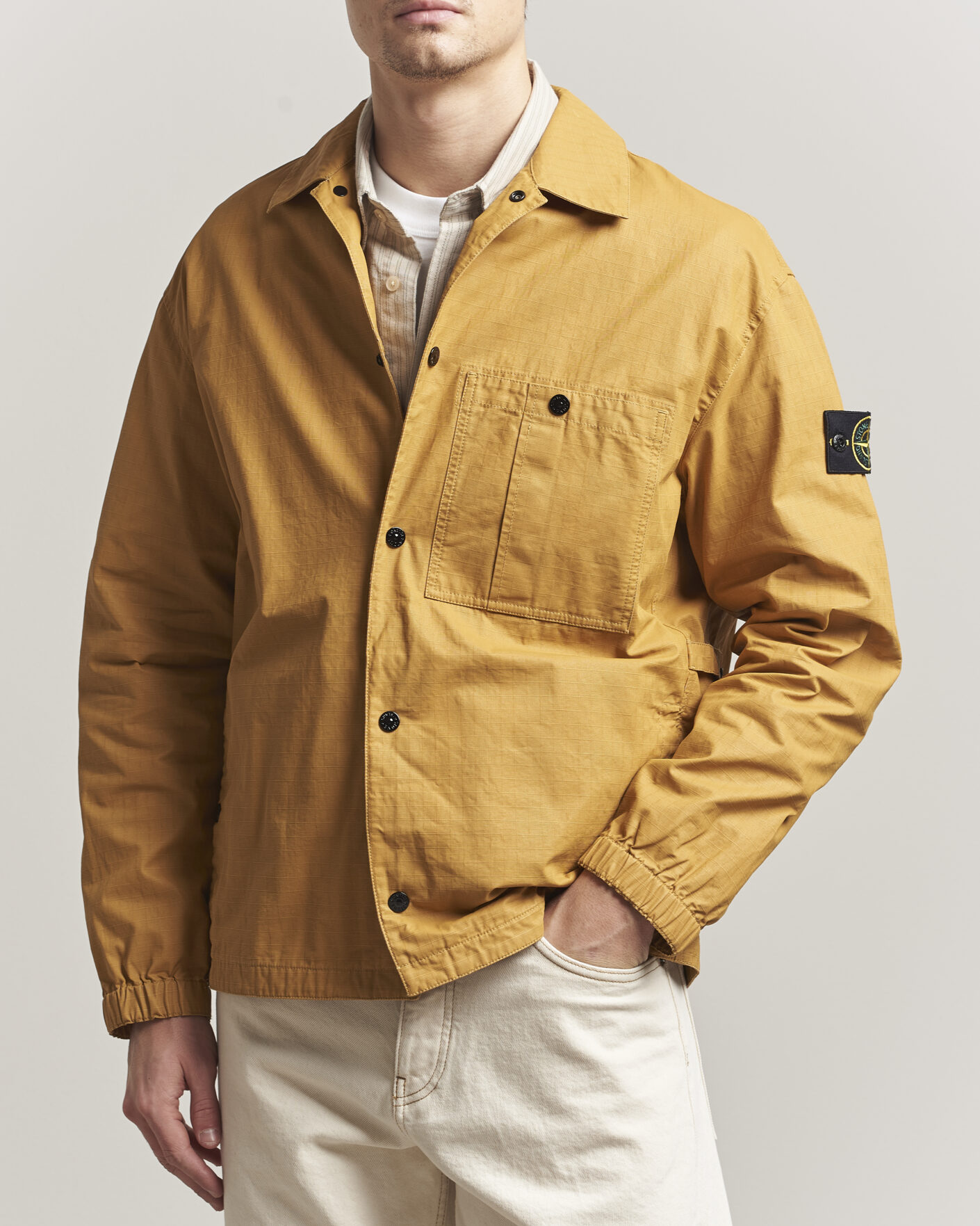 Homme | Manteaux Et Vestes | Stone Island | Double Coated Cotton Ripstop Overshirt Mustard