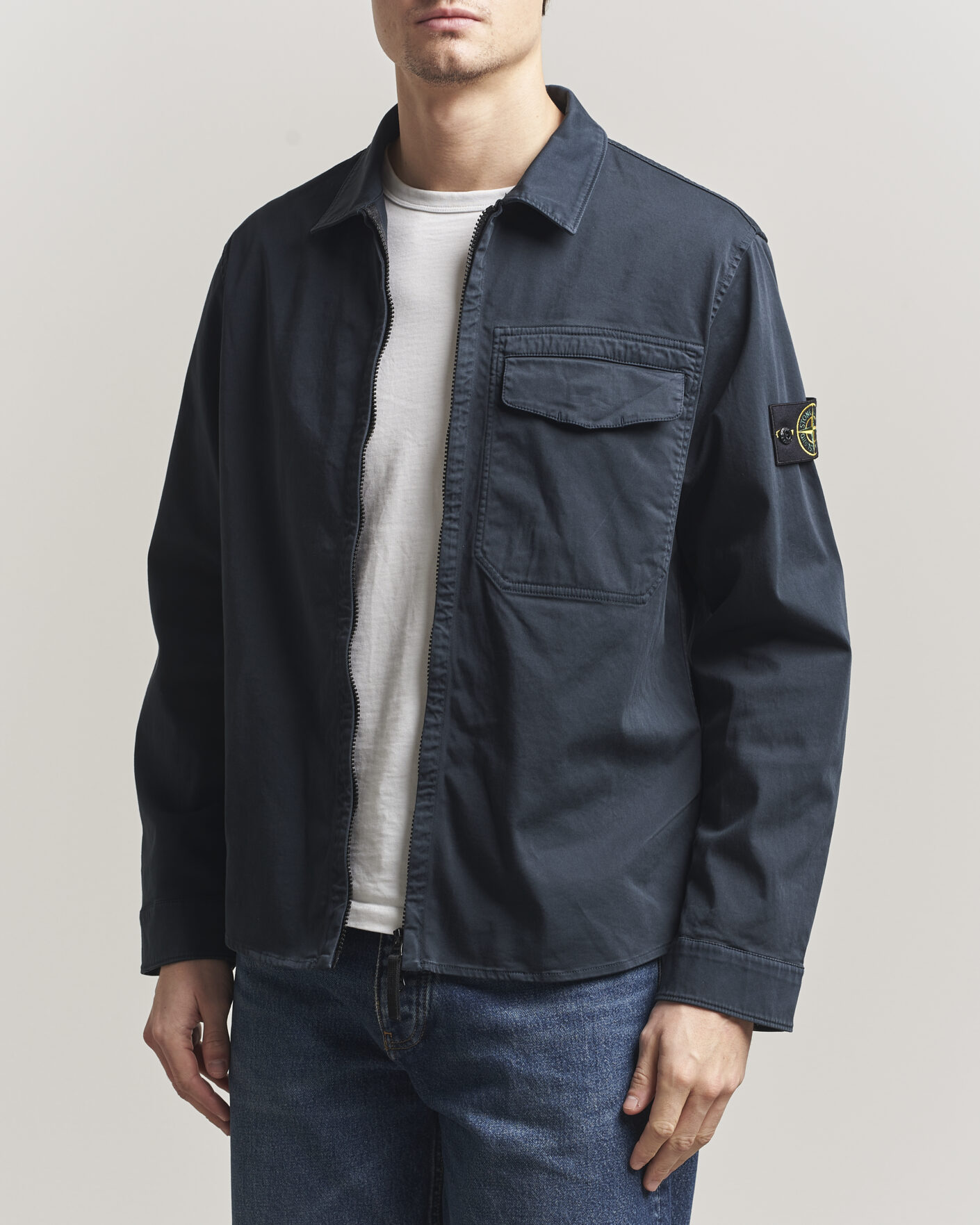 Homme | Chemises | Stone Island | Cotton Stretch Zip Overshirt Navy