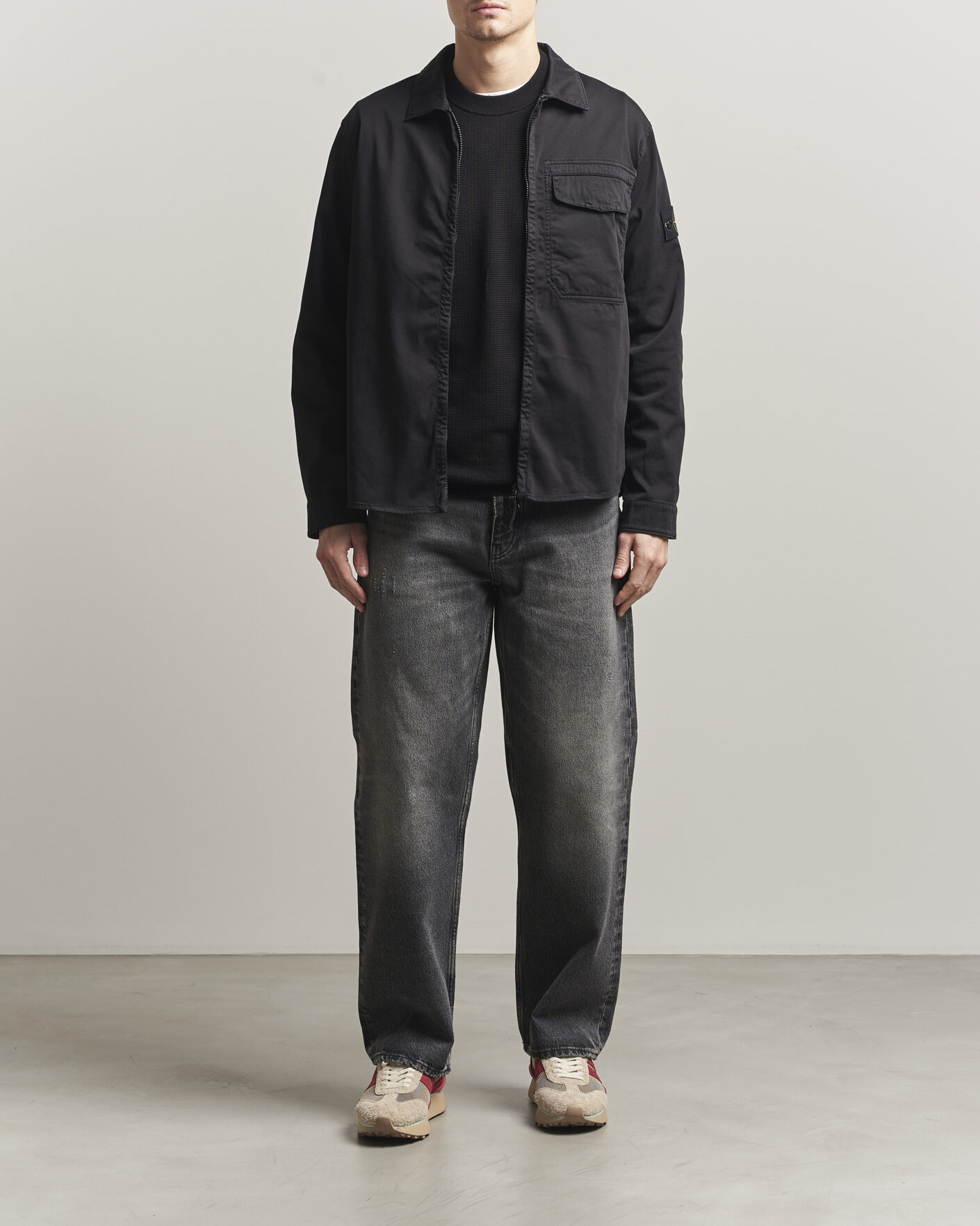 Homme | Chemises | Stone Island | Cotton Stretch Zip Overshirt Black
