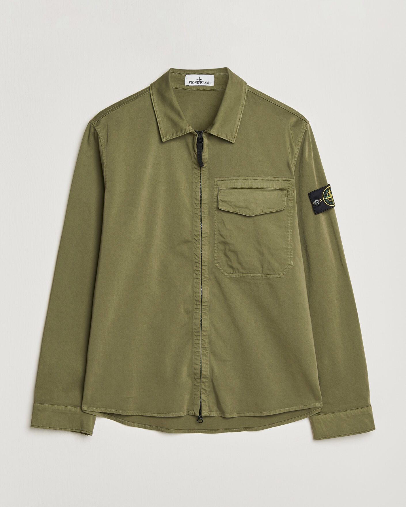 Heren | Overhemden | Stone Island | Cotton Stretch Zip Overshirt Military Green