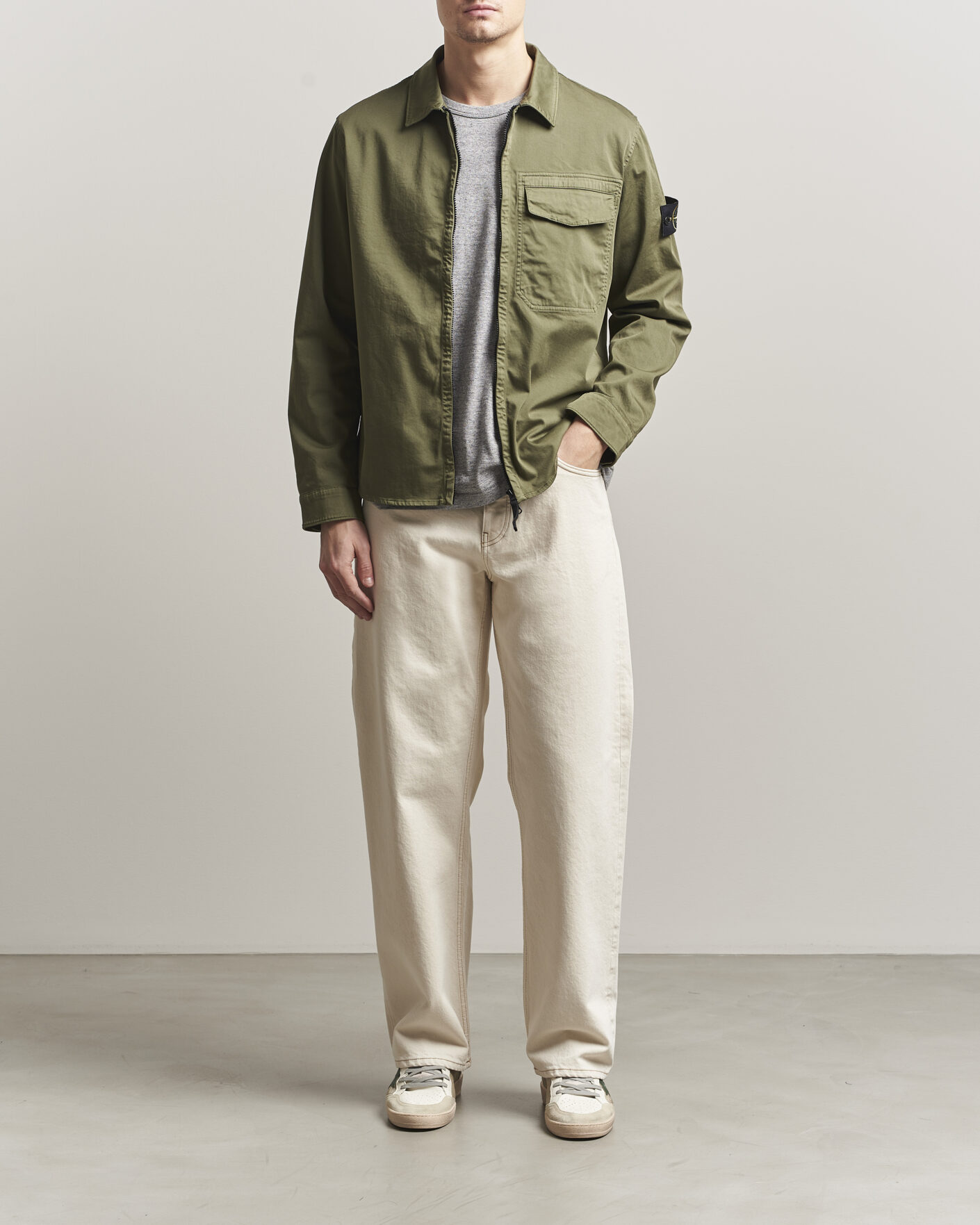 Homme | Chemises | Stone Island | Cotton Stretch Zip Overshirt Military Green