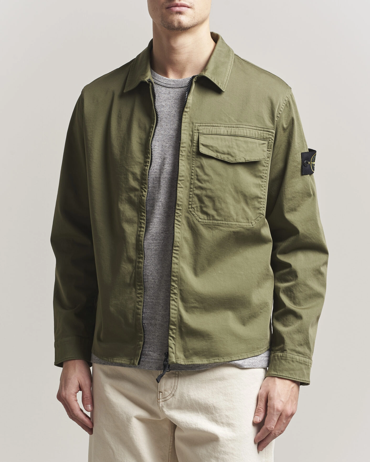 Heren | Overhemden | Stone Island | Cotton Stretch Zip Overshirt Military Green