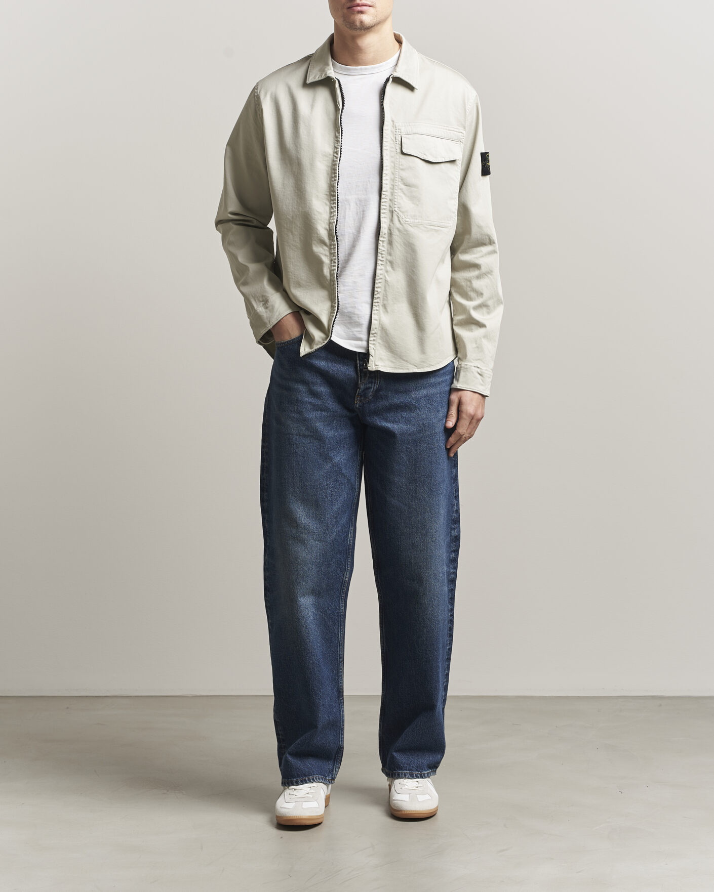 Homme | Chemises | Stone Island | Cotton Stretch Zip Overshirt Pearl Grey
