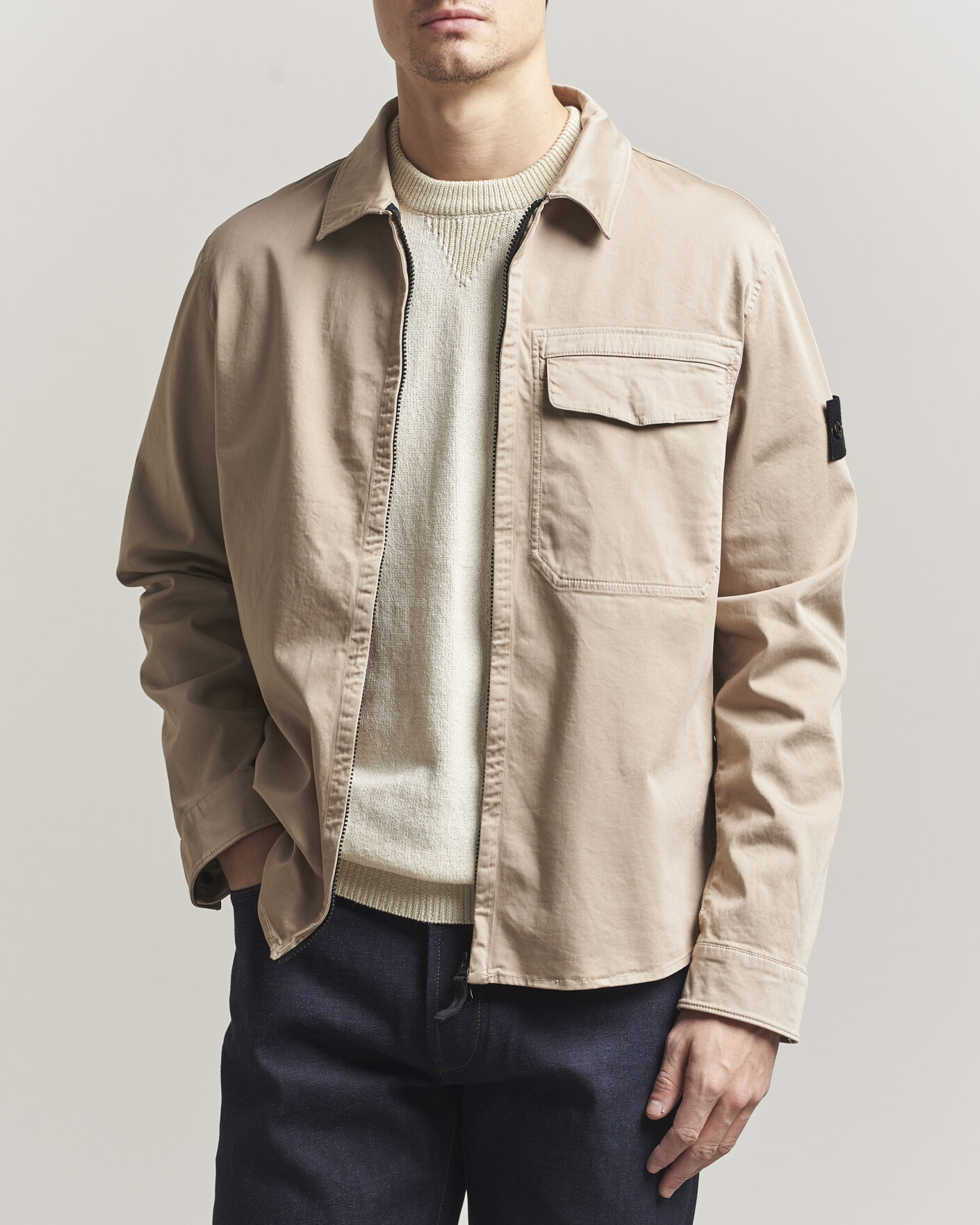 Heren | Overhemden | Stone Island | Cotton Stretch Zip Overshirt Desert