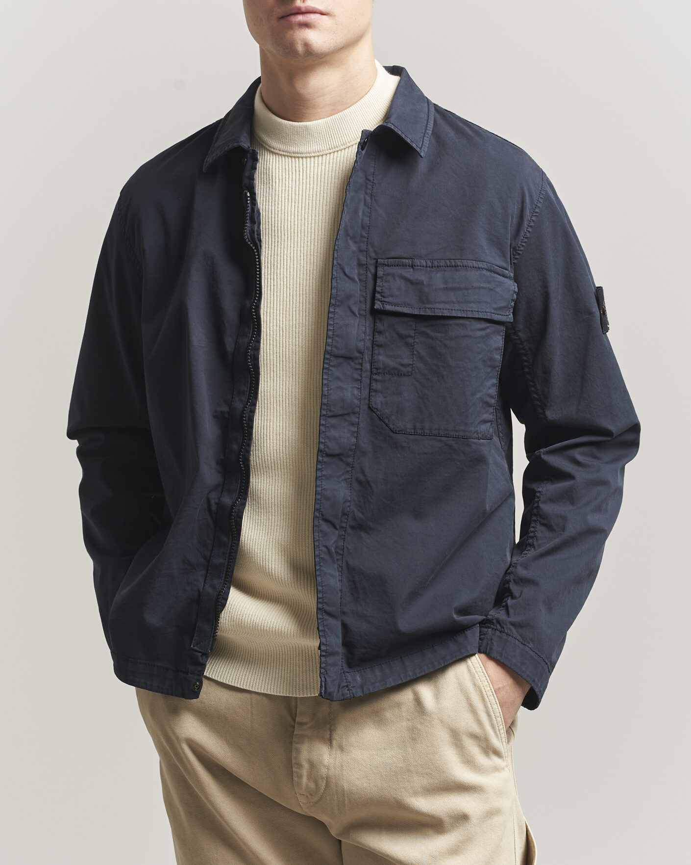 Homme | Manteaux Et Vestes | Stone Island | Organic Cotton Twill Overshirt Navy