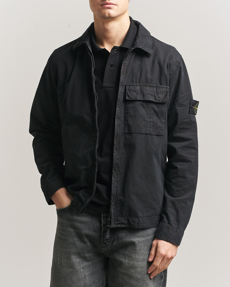 Homme | Chemises | Stone Island | Brushed Cotton Canvas Zip Overshirt Black