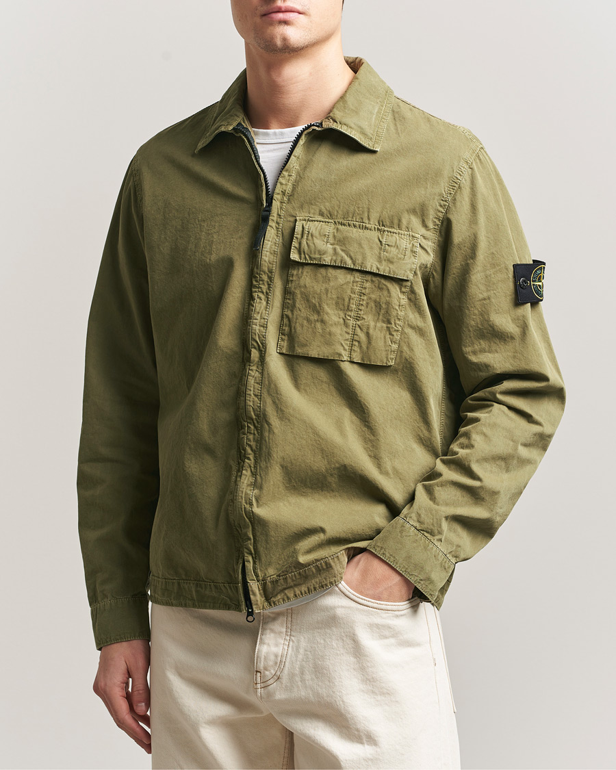 Homme | Chemises | Stone Island | Brushed Cotton Canvas Zip Overshirt Military Green