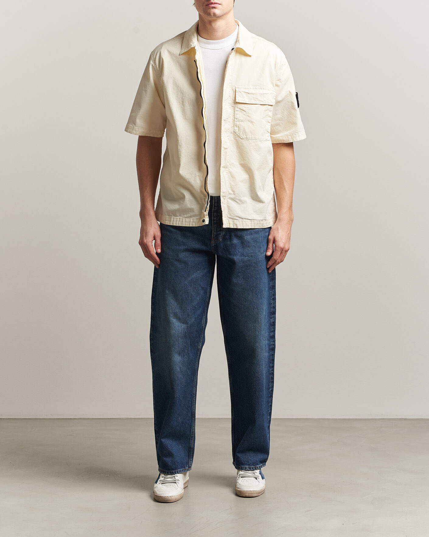 Heren | Overhemden | Stone Island | Organic Cotton Twill Short Sleeve Shirt Ivory