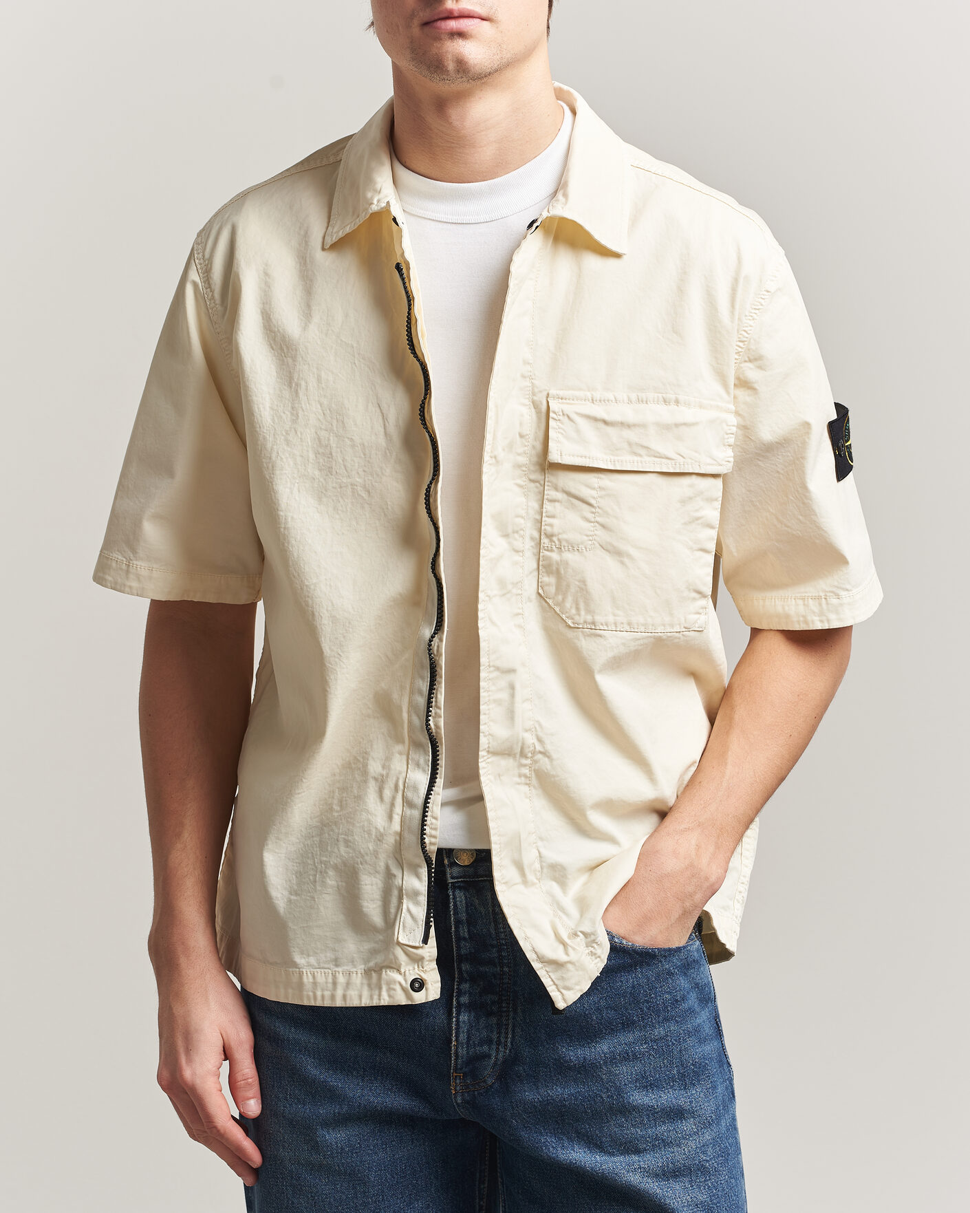 Heren | Overhemden | Stone Island | Organic Cotton Twill Short Sleeve Shirt Ivory