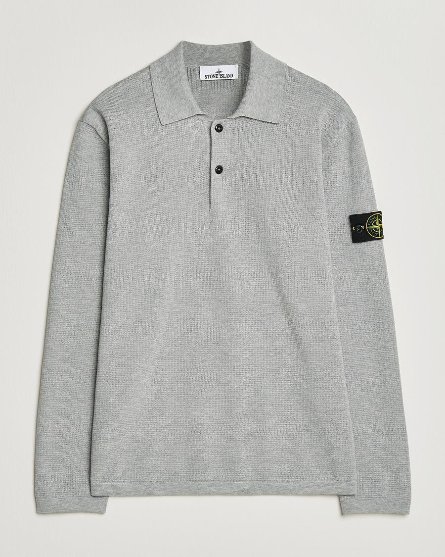 Heren | Truien | Stone Island | Micro Stitch Knitted Cotton Polo Melange Pearl Grey