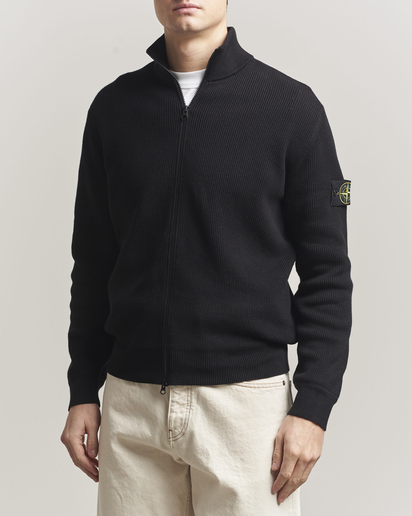 Heren | Truien | Stone Island | Ribbed Soft Organic Cotton Full Zip Black