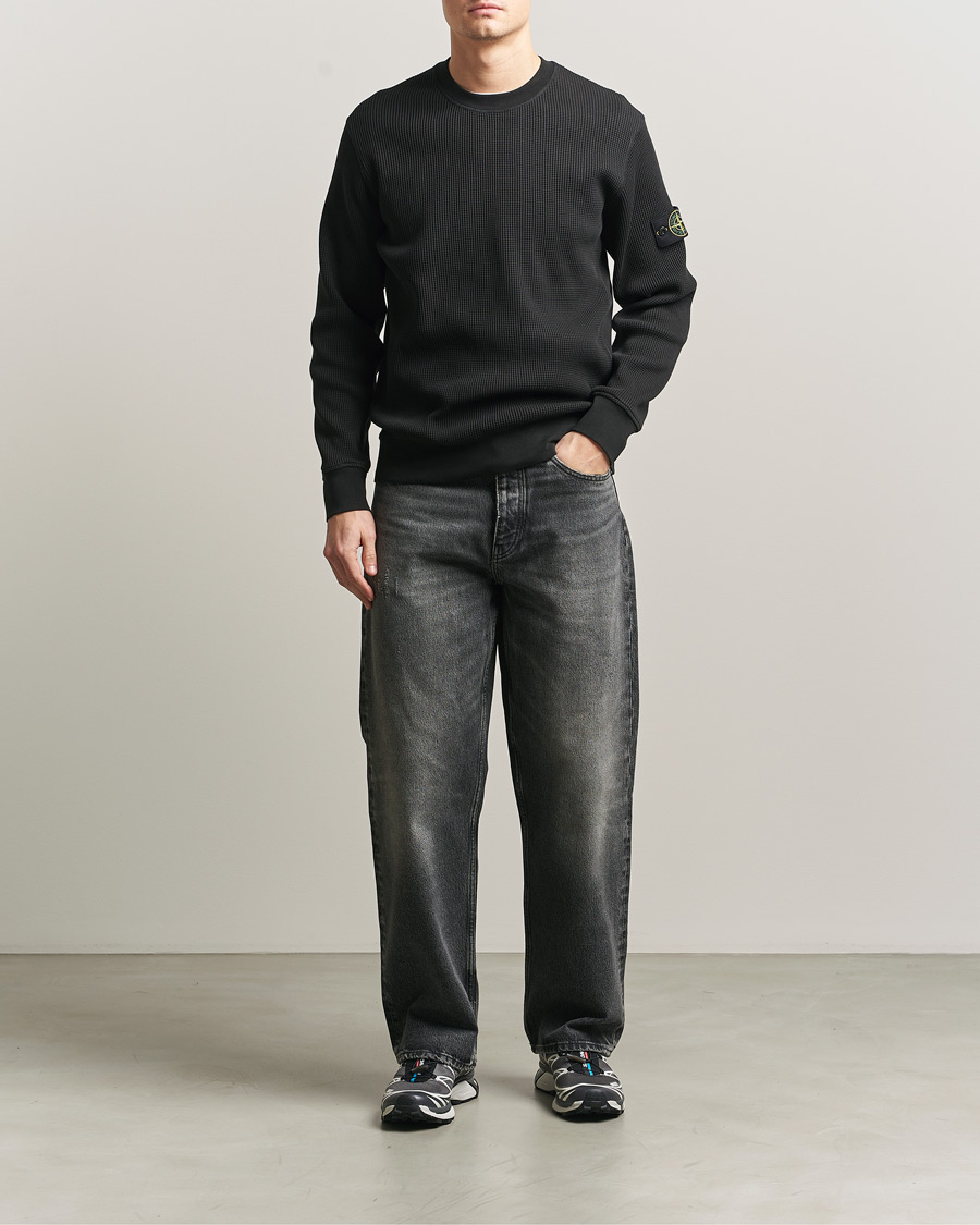 Homme | Pulls Et Tricots | Stone Island | Organic Cotton Waffle Fleece Sweatshirt Black