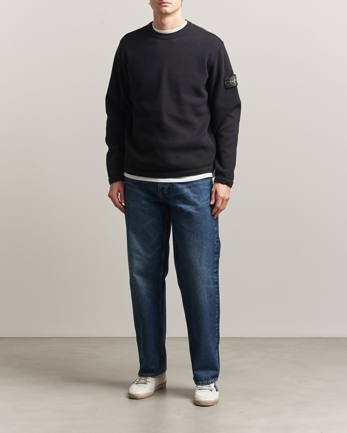 Heren | Truien | Stone Island | Mesh Stitch Organic Cotton Fleece Crewneck Black
