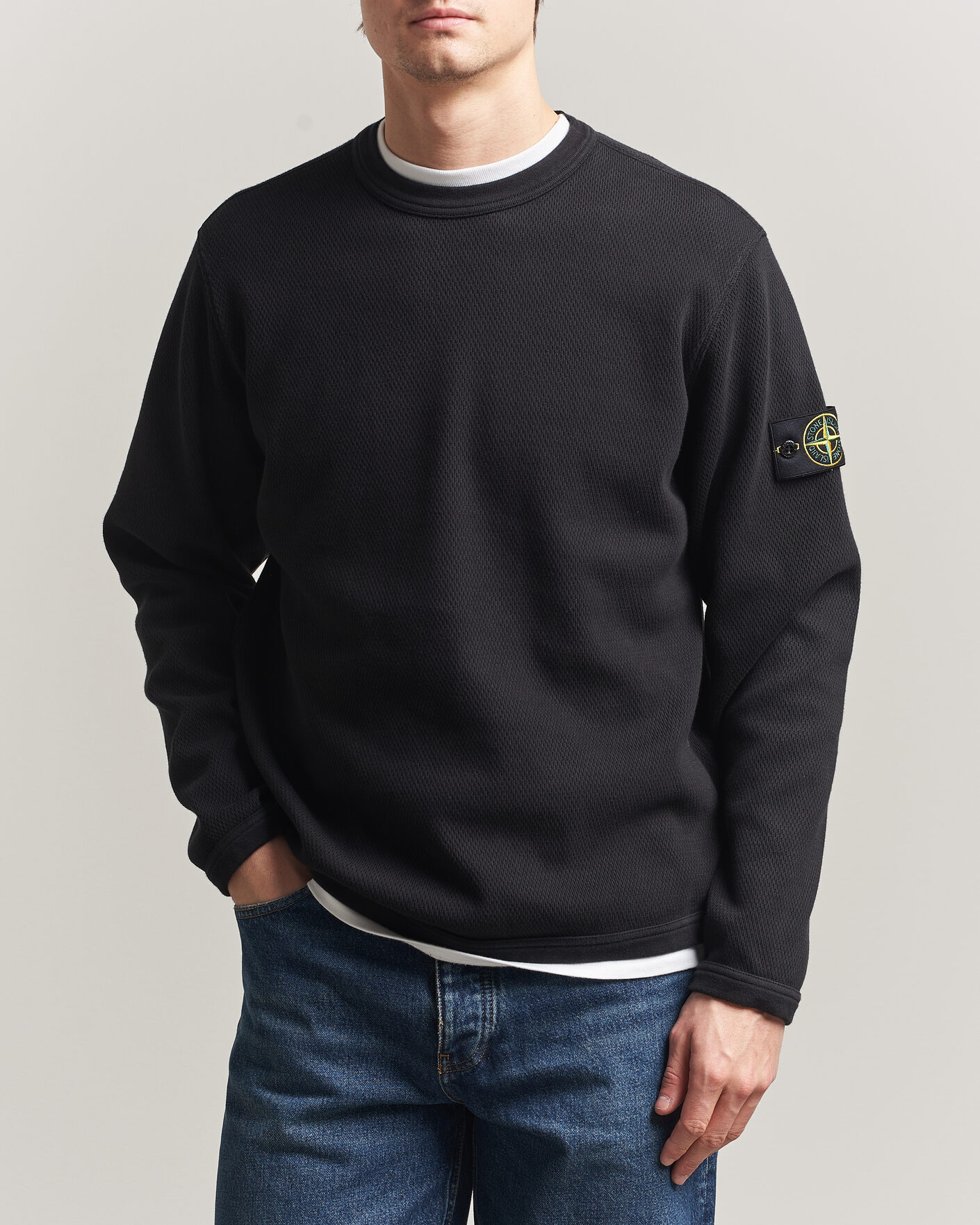 Homme | Pulls Et Tricots | Stone Island | Mesh Stitch Organic Cotton Fleece Crewneck Black