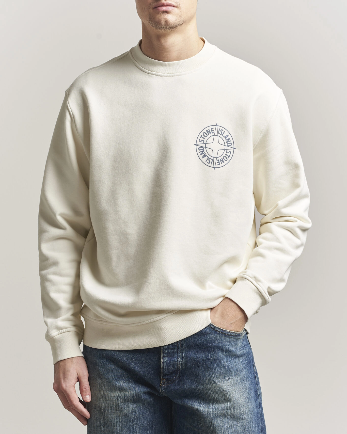 Heren | Truien | Stone Island | Cotton Fleece Printed Logo Sweatshirt Ivory