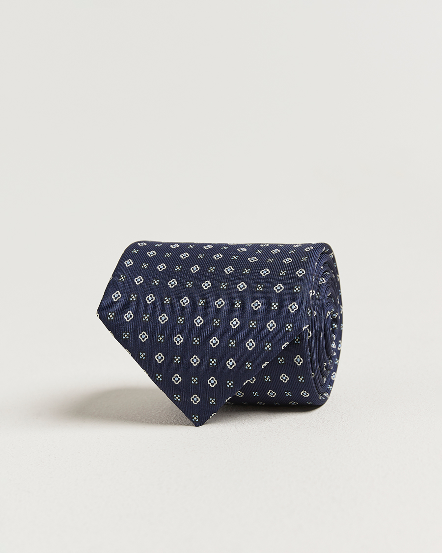 Homme | Cravates | E. Marinella | 3-Fold Printed Silk Tie Navy