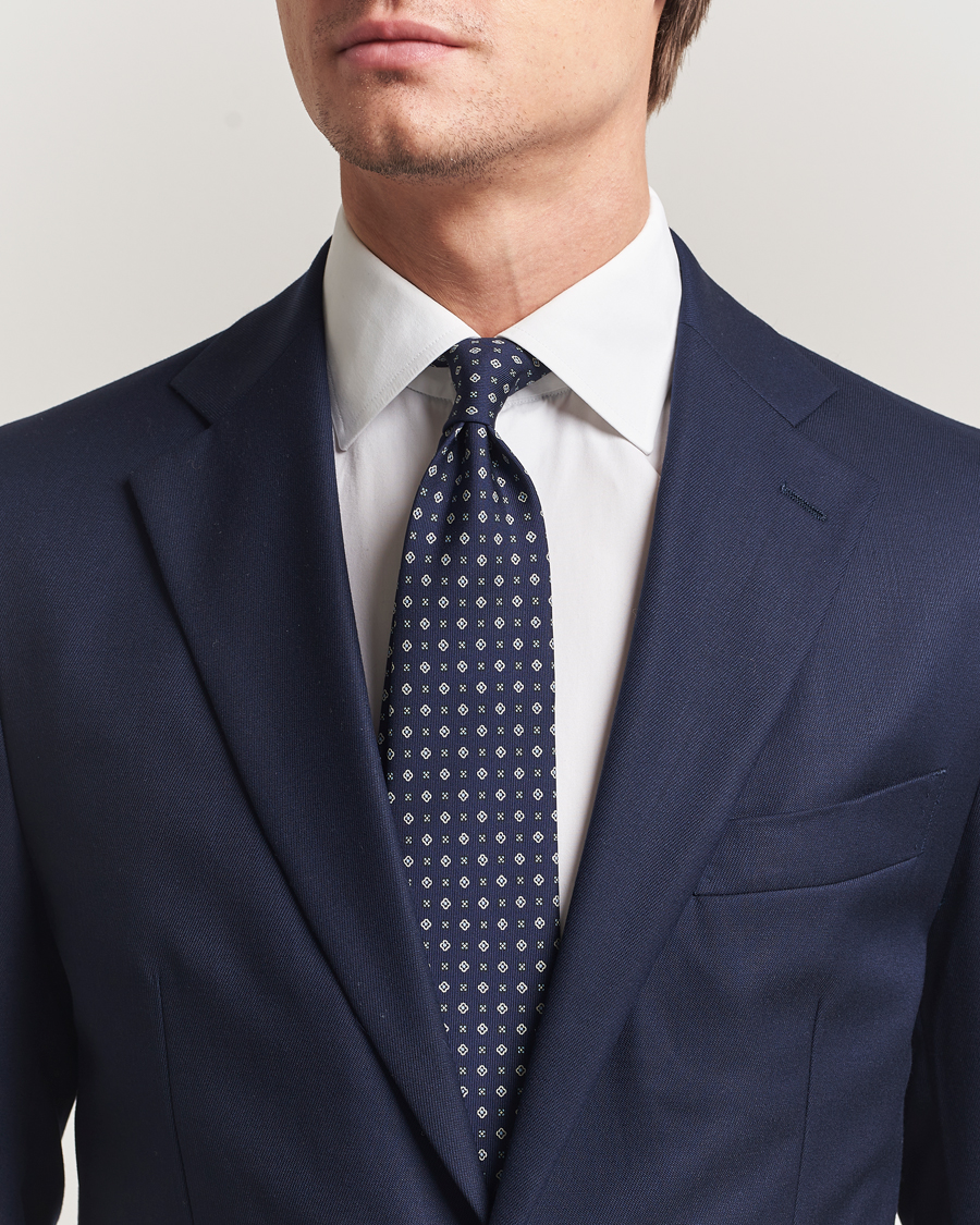 Homme | Cravates | E. Marinella | 3-Fold Printed Silk Tie Navy