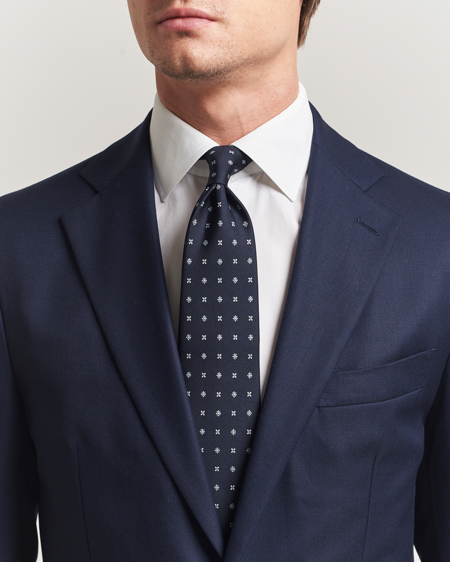 Homme | Cravates | E. Marinella | 3-Fold Printed Silk Tie Navy