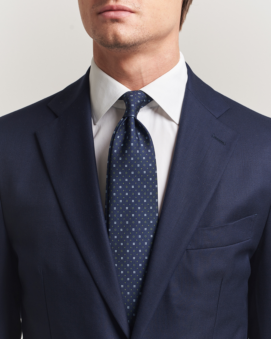 Homme | Cravates | E. Marinella | 3-Fold Printed Silk Tie Dark Blue