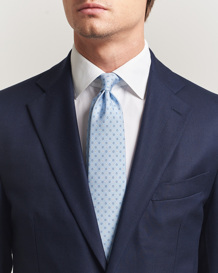 Homme | Cravates | E. Marinella | 3-Fold Printed Silk Tie Light Blue