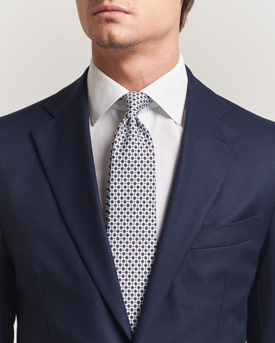 Heren | Stropdassen | E. Marinella | 3-Fold Printed Silk Tie Blue/White