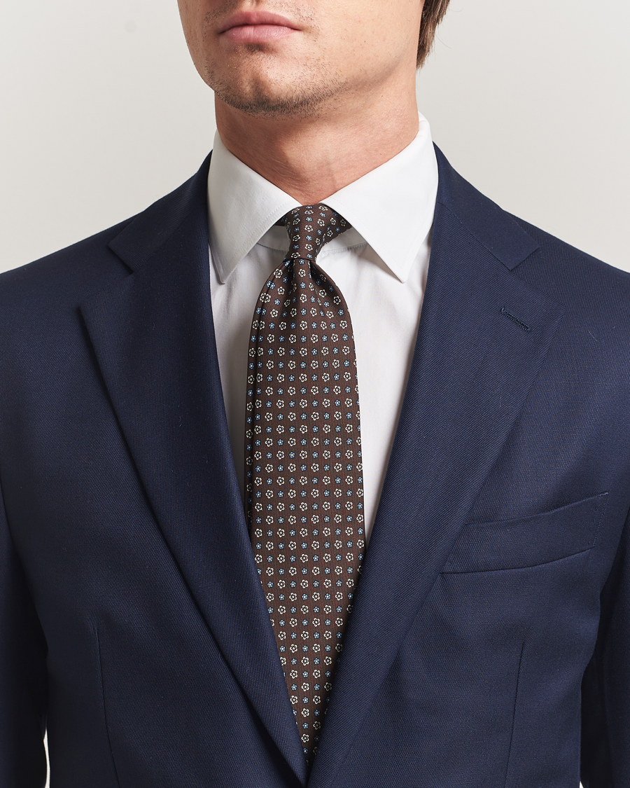 Homme | Cravates | E. Marinella | 3-Fold Printed Silk Tie Brown