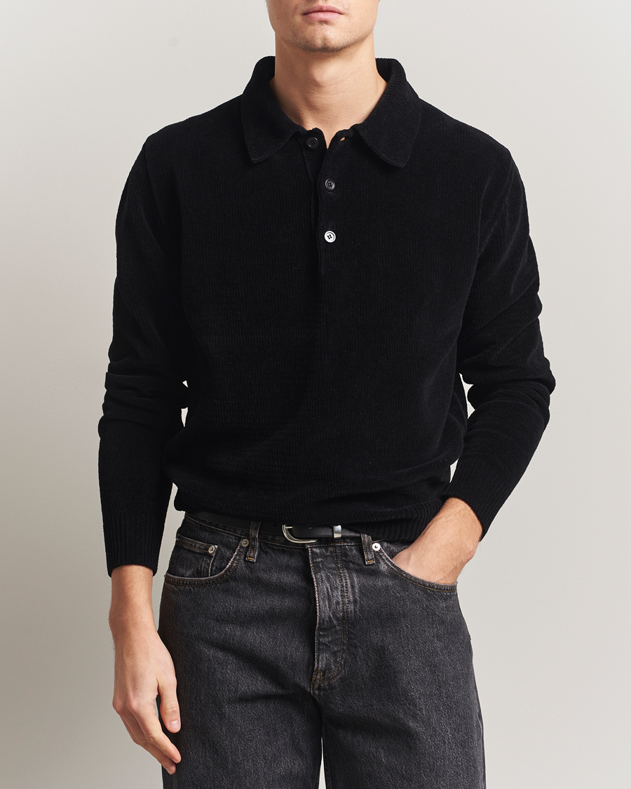 Homme | Polos | Sunflower | Chenile Long Sleeve Polo Black