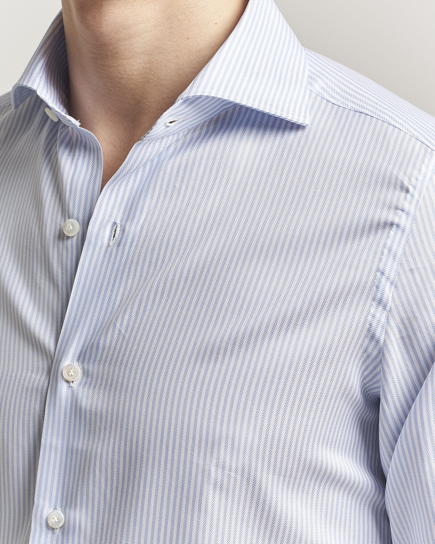 Heren | Overhemden | Finamore Napoli | Milano Slim Royal Oxford Dress Shirt Light Blue Stripe