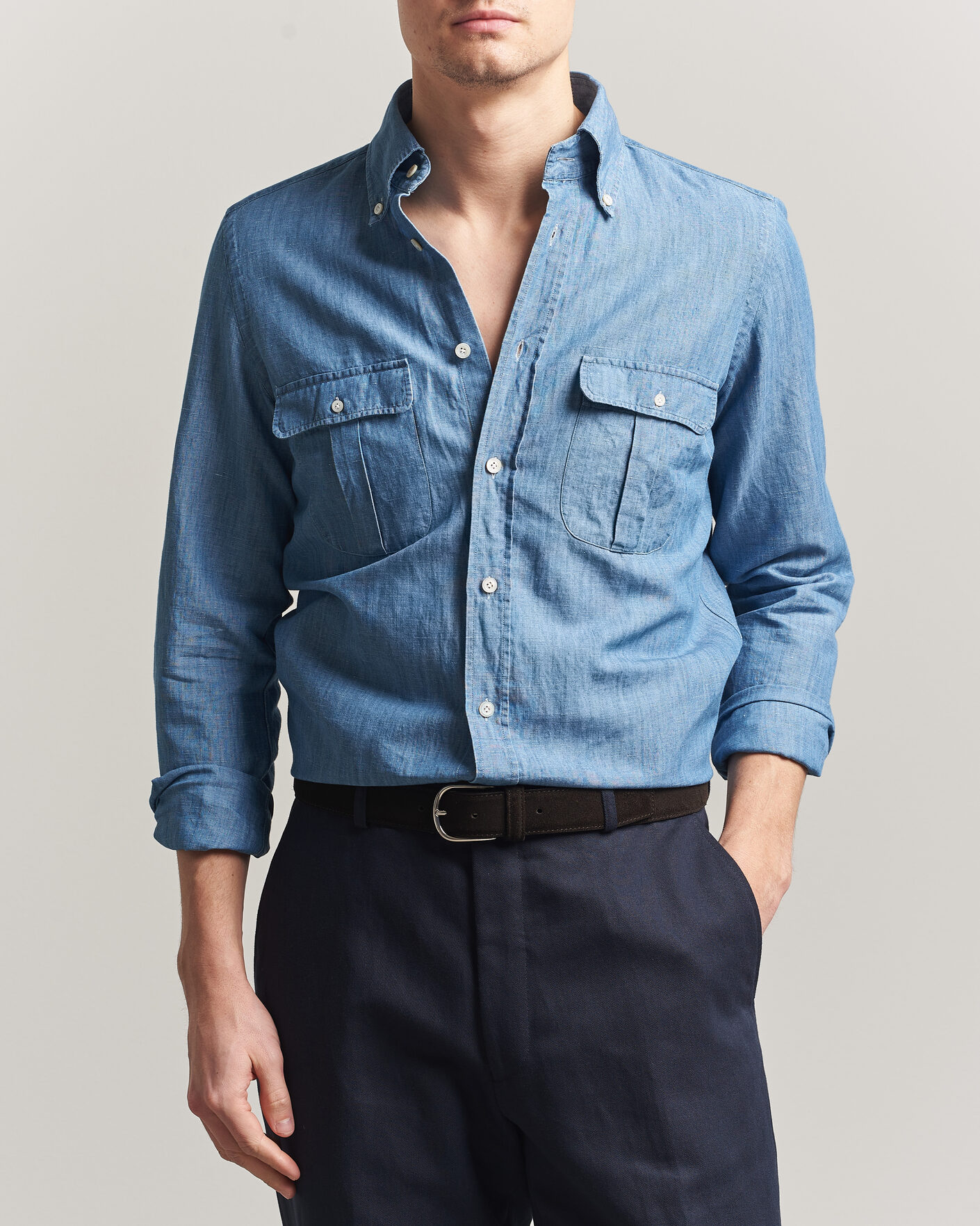Heren | Overhemden | Finamore Napoli | Double Pocket Overshirt Light Blue