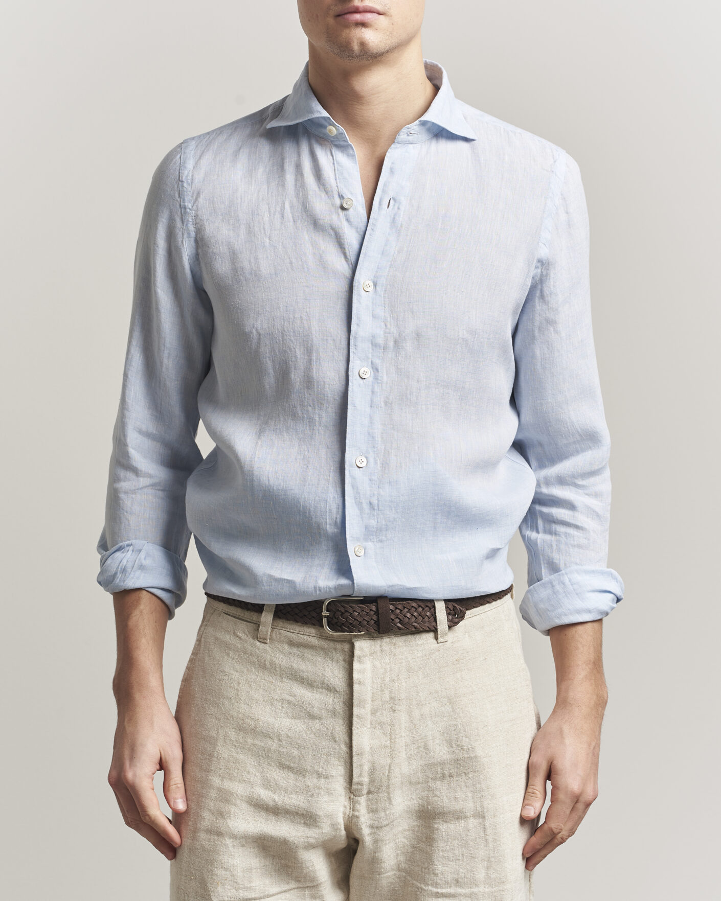 Heren | Overhemden | Finamore Napoli | Gaeta Linen Shirt Light Blue