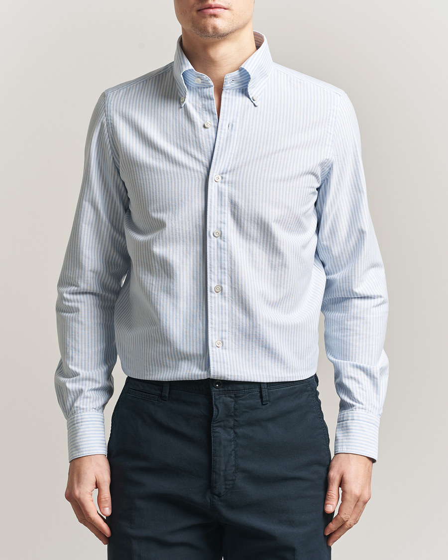 Heren | Overhemden | Finamore Napoli | Gaeta Oxford Button Down Shirt Light Blue Stripe