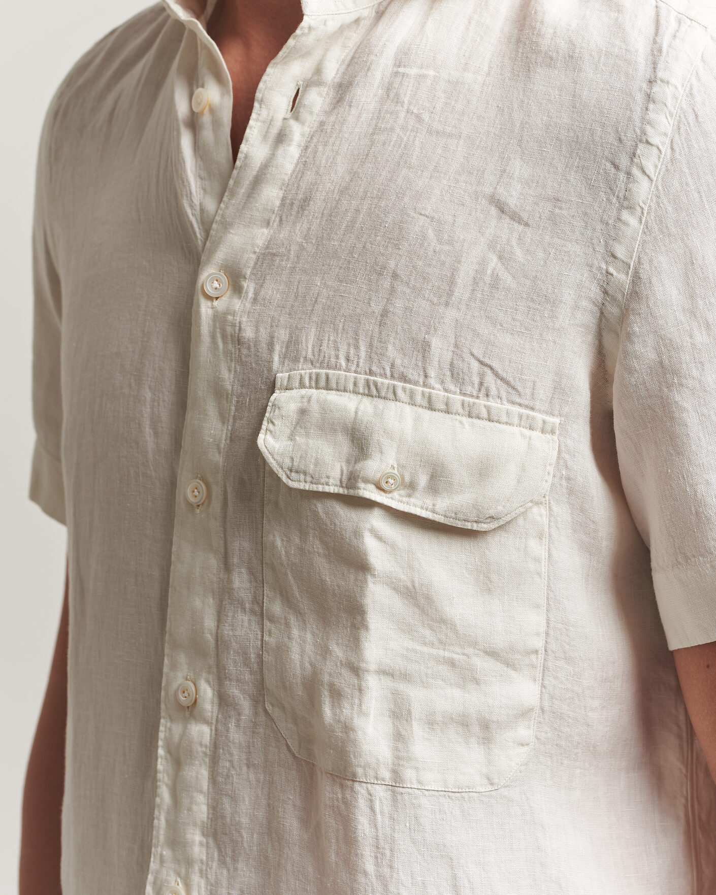 Homme | Chemises | Finamore Napoli | Linen Short Sleeve Sport Shirt Off White
