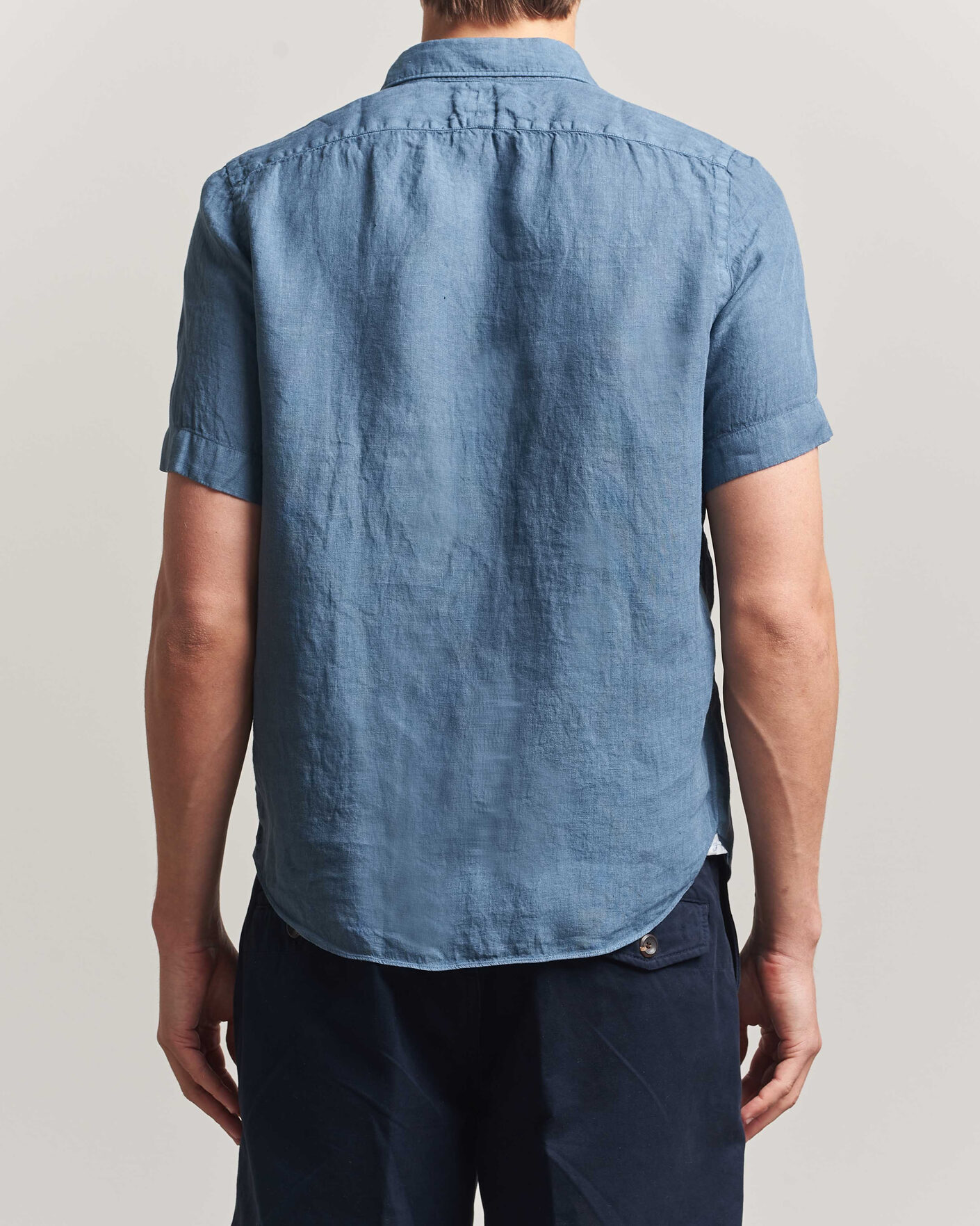 Homme | Chemises | Finamore Napoli | Linen Short Sleeve Sport Shirt Dark Blue