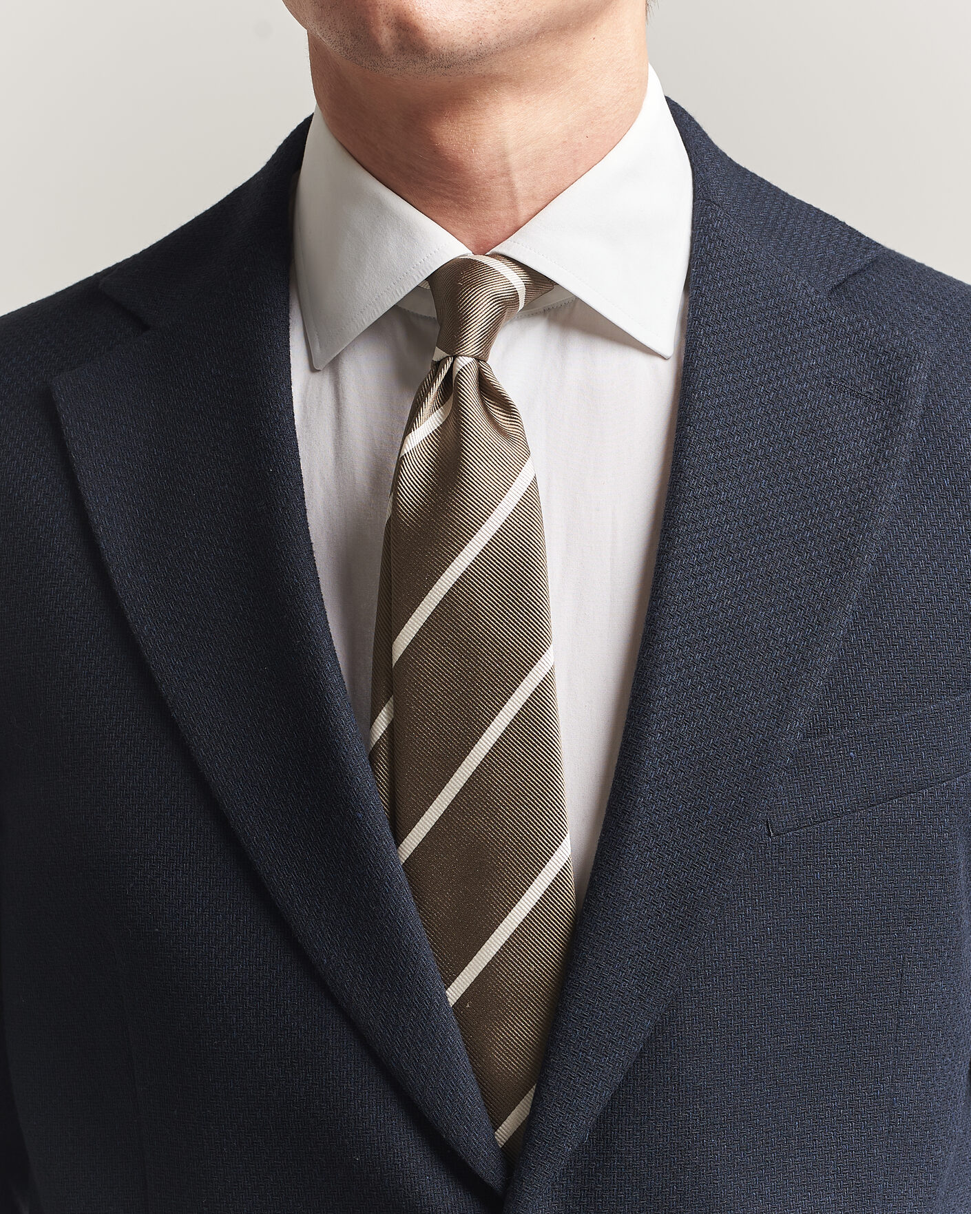 Heren | Stropdassen | Finamore Napoli | Regimental Stripe Silk Tie Olive/White