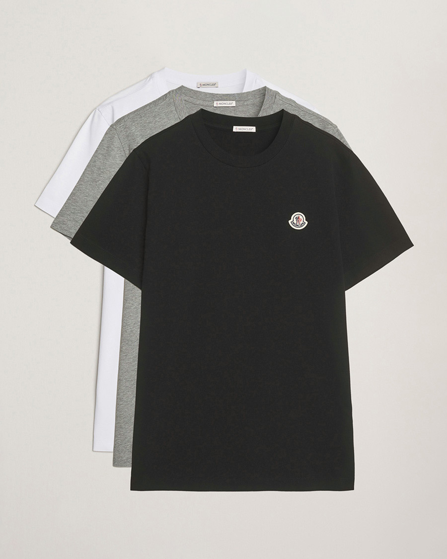 Heren | T-shirts | Moncler | 3-Pack Logo T-Shirts Black/White/Grey