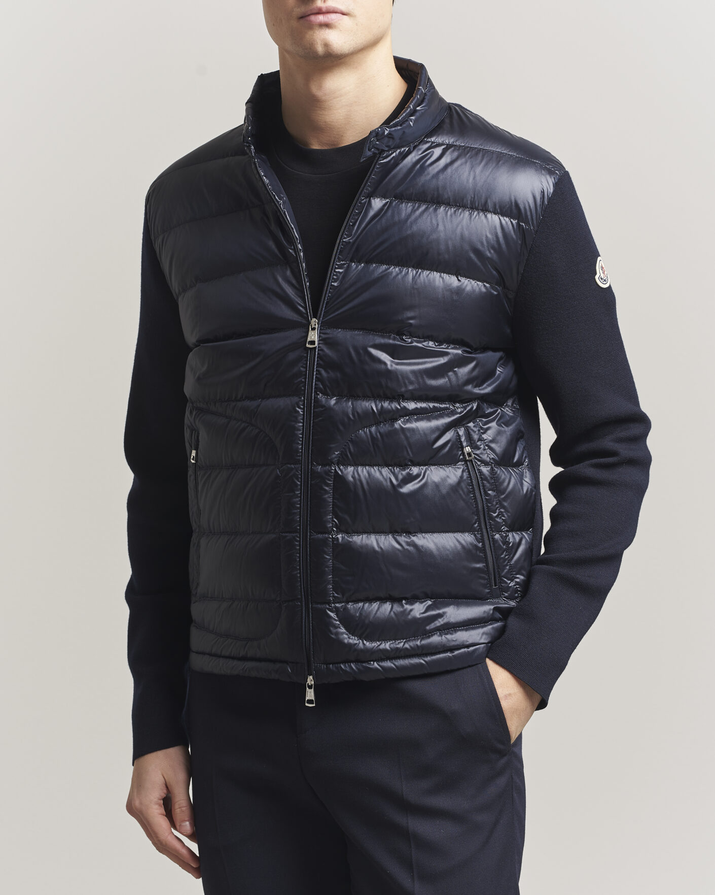 Heren | Jassen | Moncler | Hybrid Laque Zip Cardigan Navy